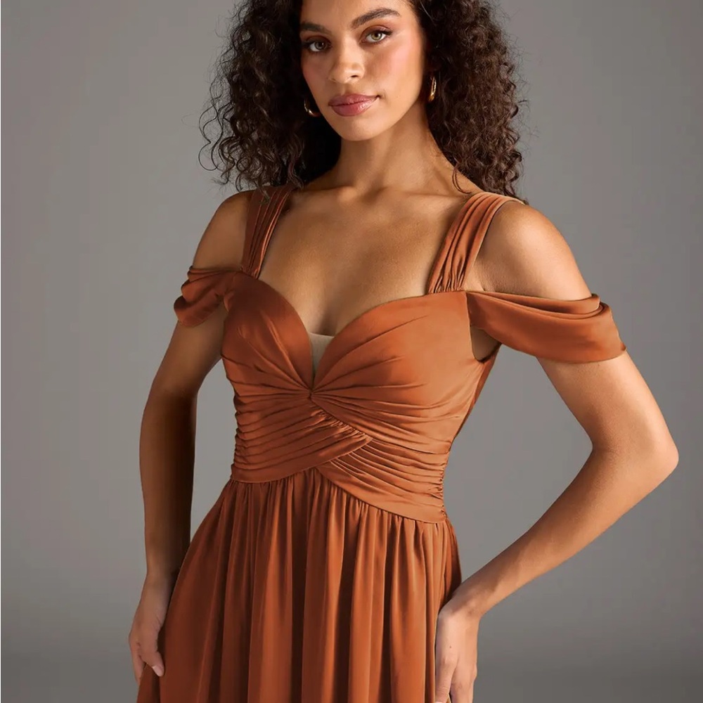 Azazie Coral Off-Shoulder Dress
